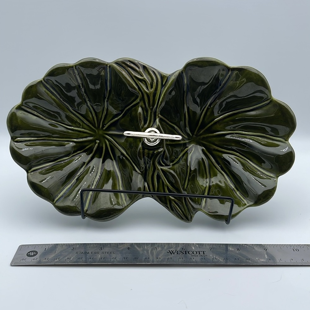 Vintage Avocado‎ Green Divided Dish w/Silver Handle California Pottery USA - Picture 4 of 7